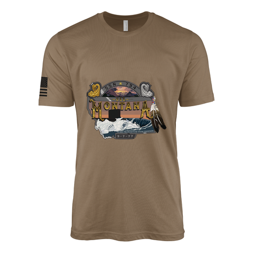 USS Montana (SSN-795) Submarine T-Shirt Tactically Acquired Woodland Brown M