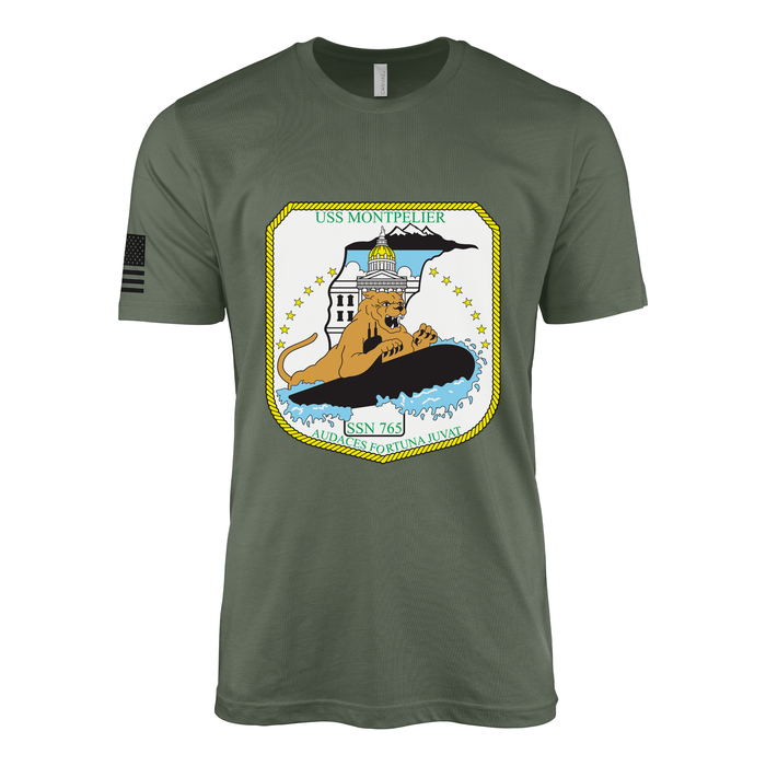USS Montpelier (SSN-765) Submarine T-Shirt Tactically Acquired Military Green XL
