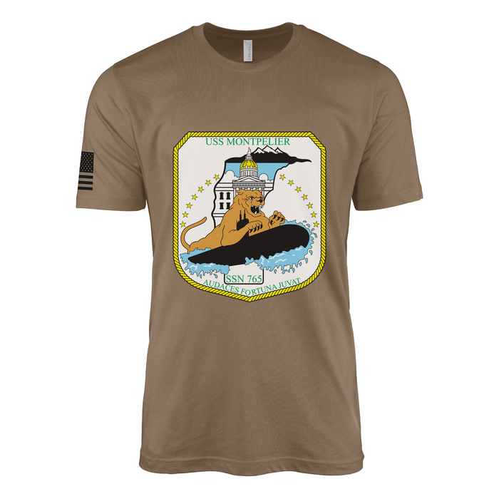 USS Montpelier (SSN-765) Submarine T-Shirt Tactically Acquired Woodland Brown M