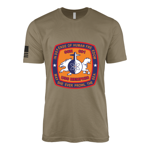 USS Mphis (SSN-691) Submarine T-Shirt Tactically Acquired Coyote Brown S