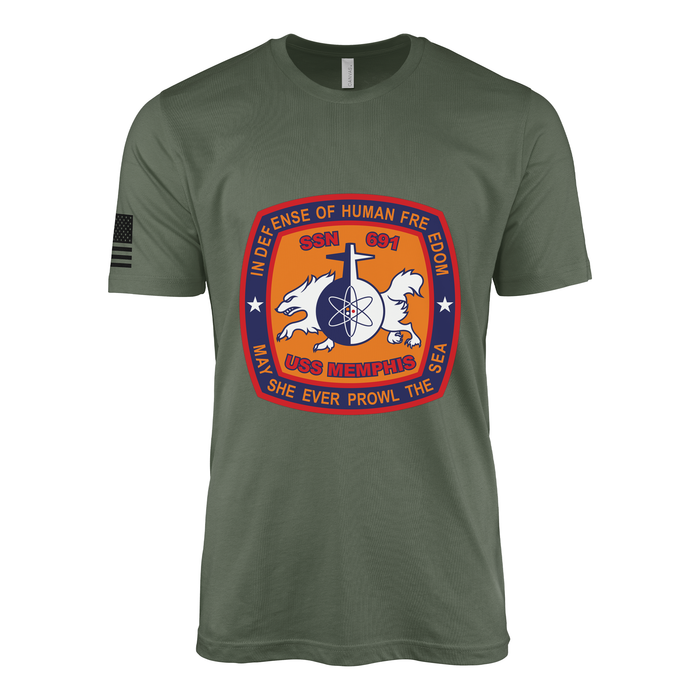USS Mphis (SSN-691) Submarine T-Shirt Tactically Acquired Military Green XL
