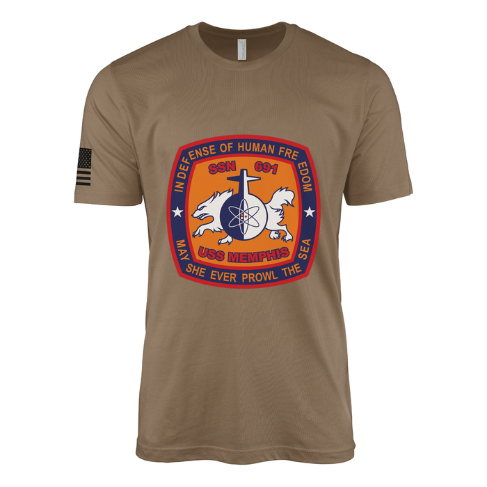 USS Mphis (SSN-691) Submarine T-Shirt Tactically Acquired Woodland Brown M