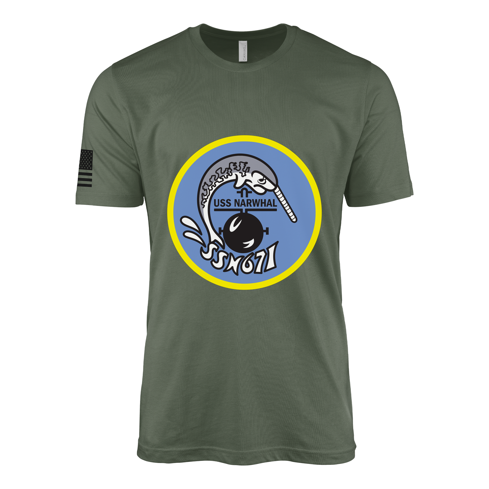 USS Narwhal (SSN-671) Submarine T-Shirt Tactically Acquired Military Green XL