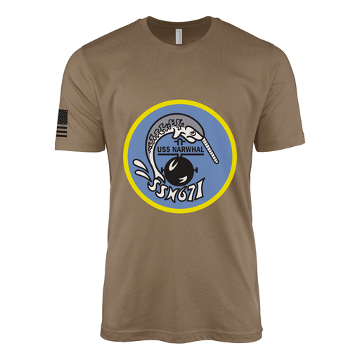 USS Narwhal (SSN-671) Submarine T-Shirt Tactically Acquired Woodland Brown M