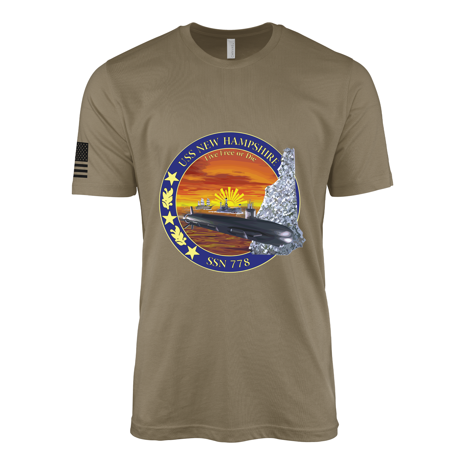 USS New Hampshire (SSN-778) Submarine T-Shirt Tactically Acquired Coyote Brown S