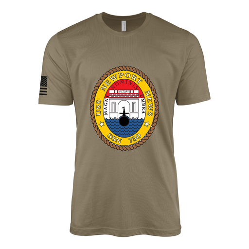 USS Newport News (SSN-750) Submarine T-Shirt Tactically Acquired Coyote Brown S