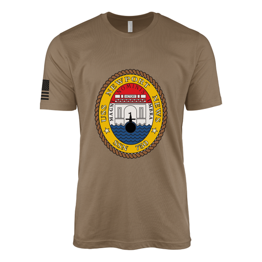 USS Newport News (SSN-750) Submarine T-Shirt Tactically Acquired Woodland Brown M