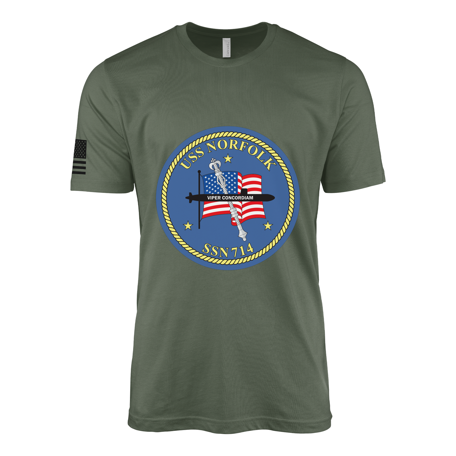 USS Norfolk (SSN-714) Submarine T-Shirt Tactically Acquired Military Green XL