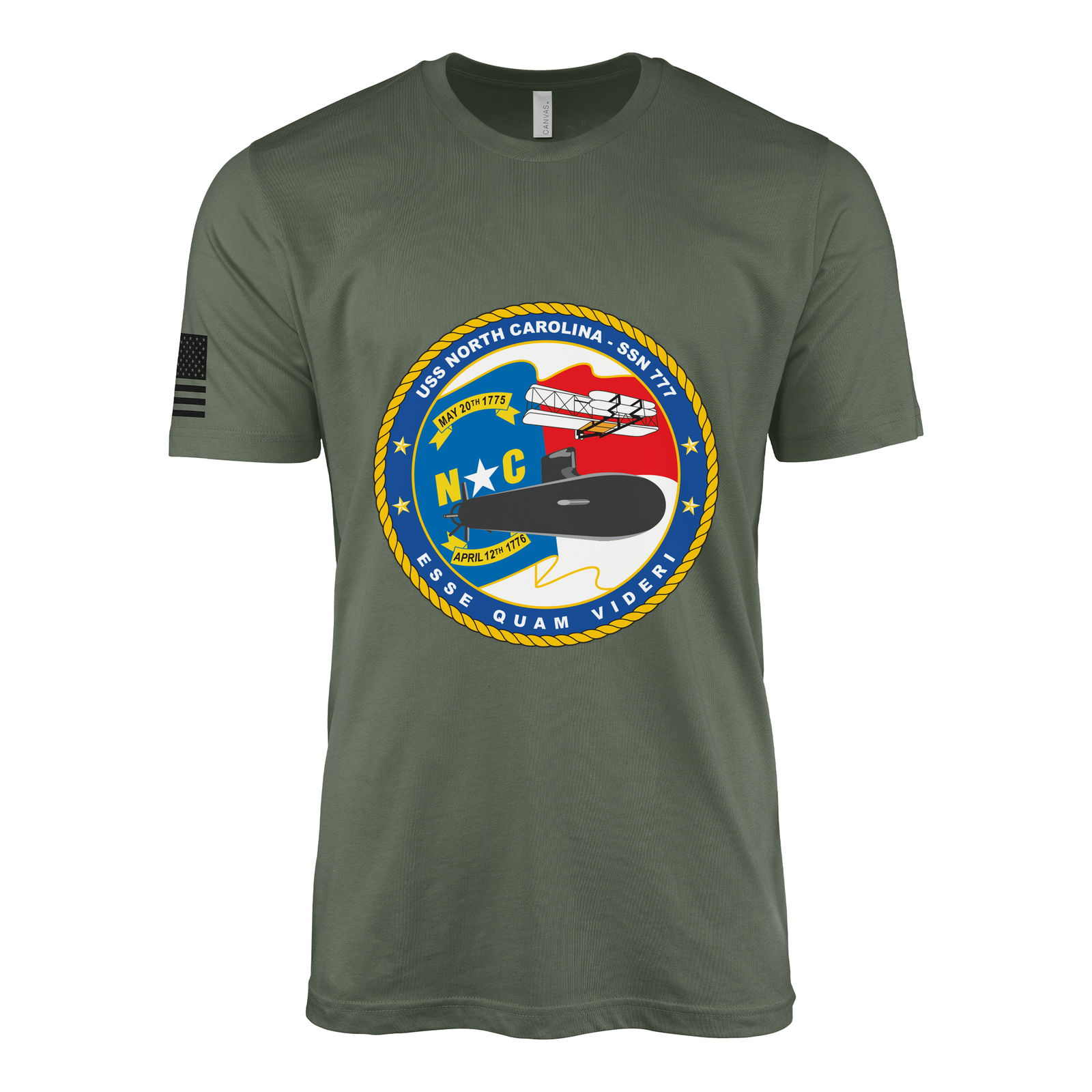 USS North Carolina (SSN-777) Submarine T-Shirt Tactically Acquired Military Green XL