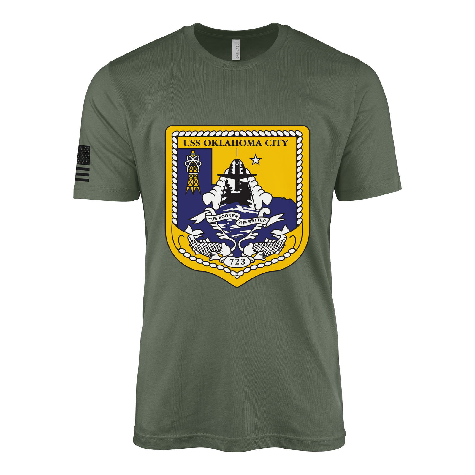 USS Oklahoma City (SSN-723) Submarine T-Shirt Tactically Acquired Military Green XL