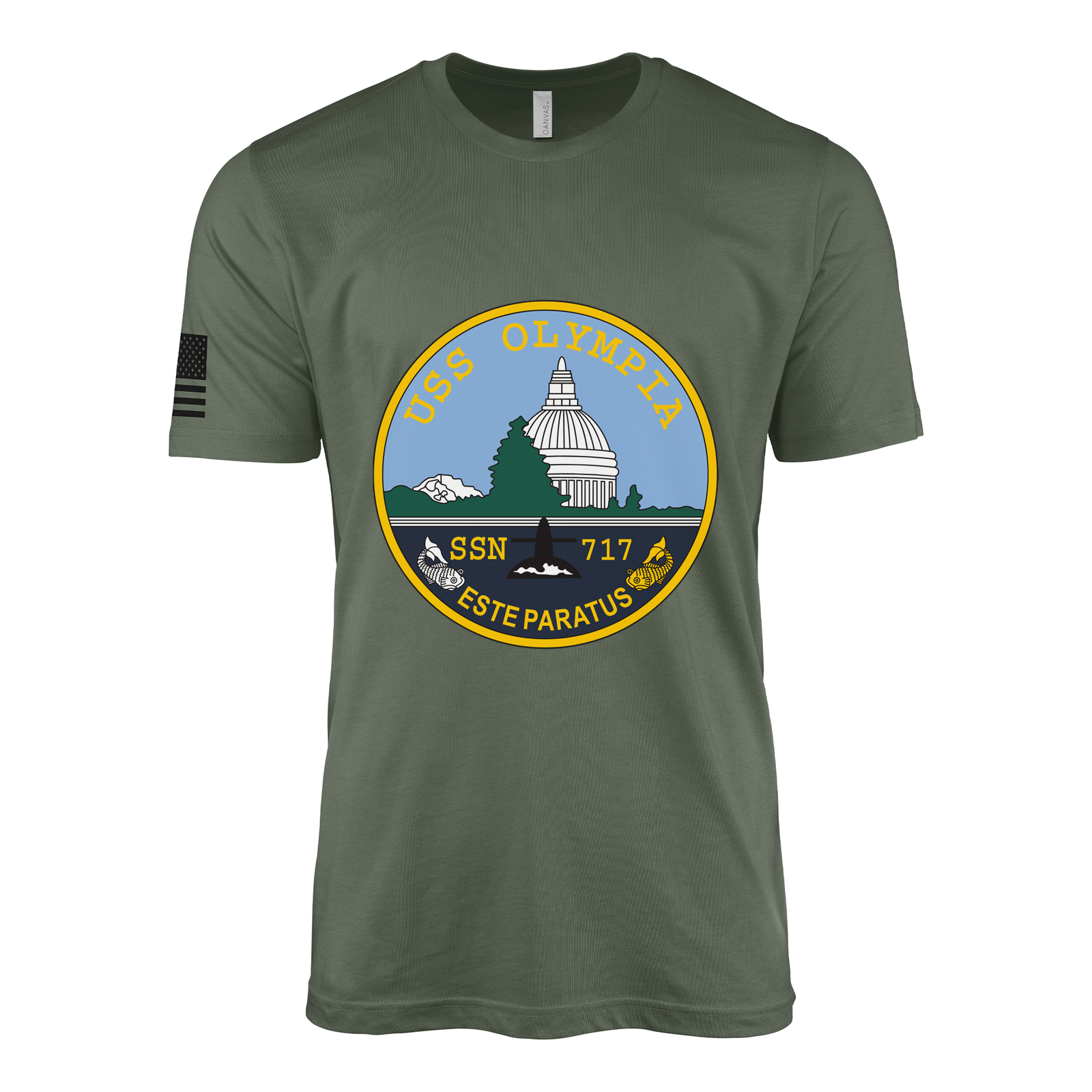 USS Olympia (SSN-717) Submarine T-Shirt Tactically Acquired Military Green XL