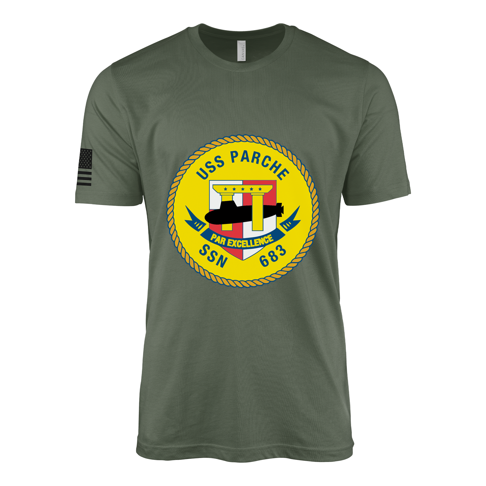 USS Parche (SSN-683) Submarine T-Shirt Tactically Acquired Military Green XL
