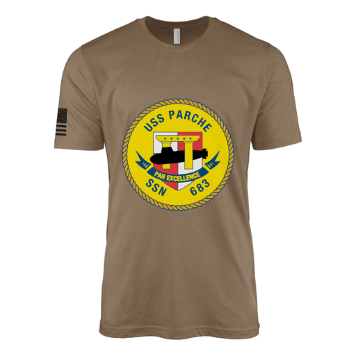 USS Parche (SSN-683) Submarine T-Shirt Tactically Acquired Woodland Brown M