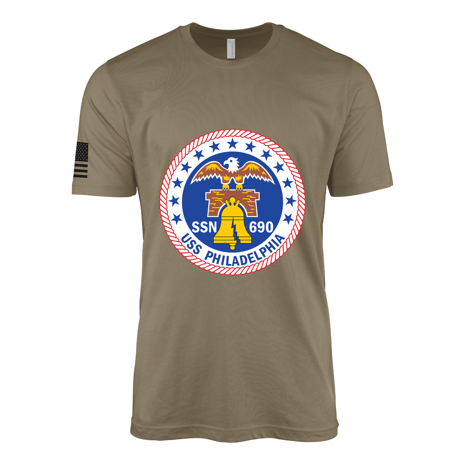 USS Philadelphia (SSN-690) Submarine T-Shirt Tactically Acquired Coyote Brown S