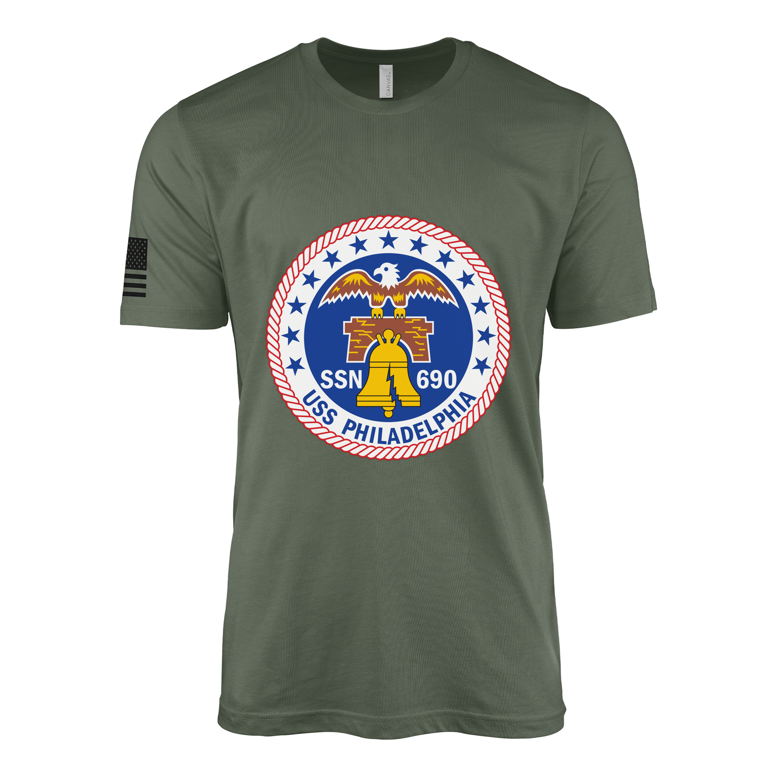 USS Philadelphia (SSN-690) Submarine T-Shirt Tactically Acquired Military Green XL