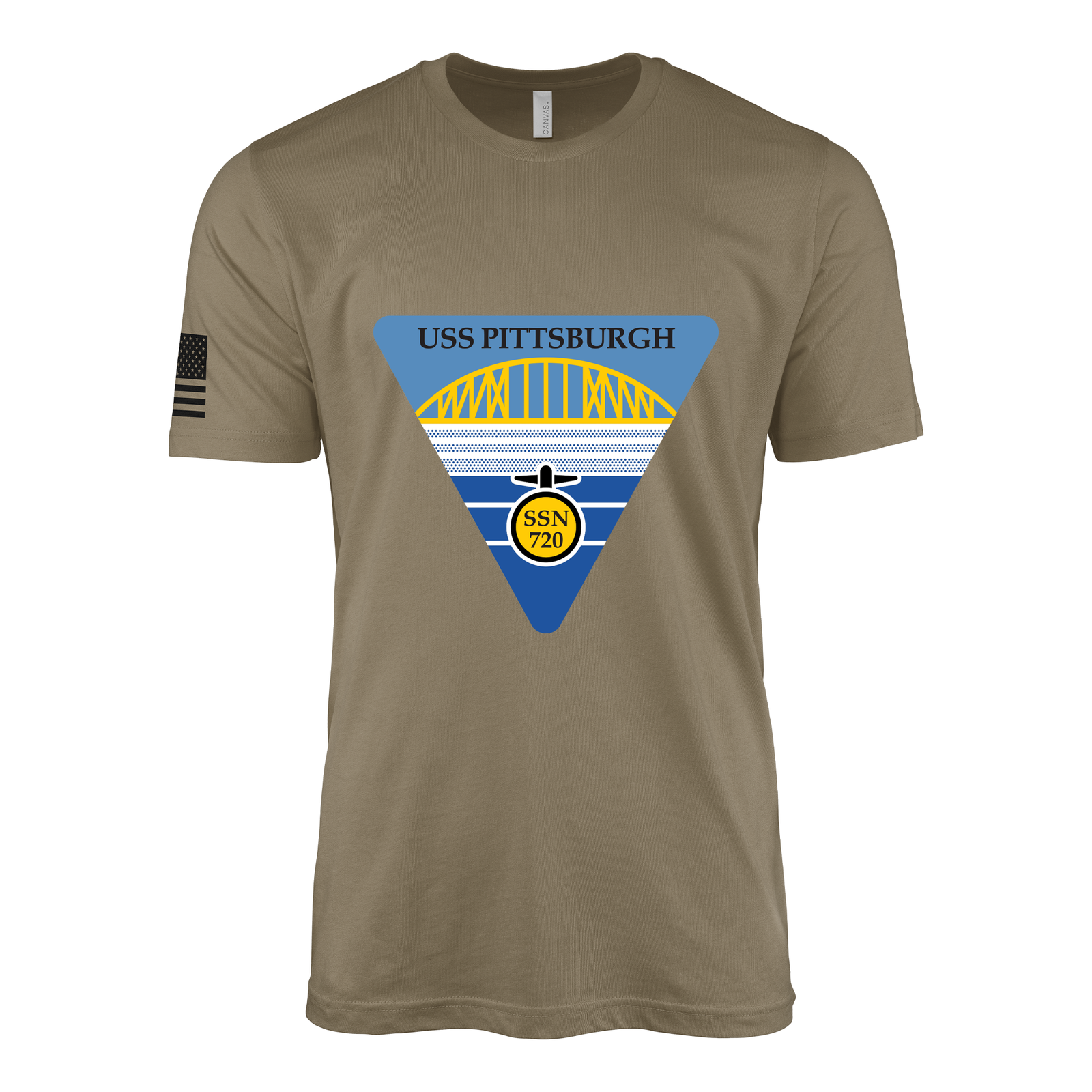 USS Pittsburgh (SSN-780) Submarine T-Shirt Tactically Acquired Coyote Brown S
