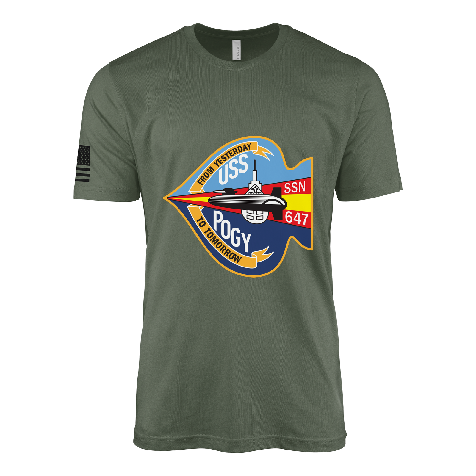 USS Pogy (SSN-647) Submarine T-Shirt Tactically Acquired Military Green XL
