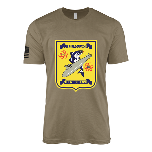 USS Pollack (SSN-603) Submarine T-Shirt Tactically Acquired Coyote Brown S