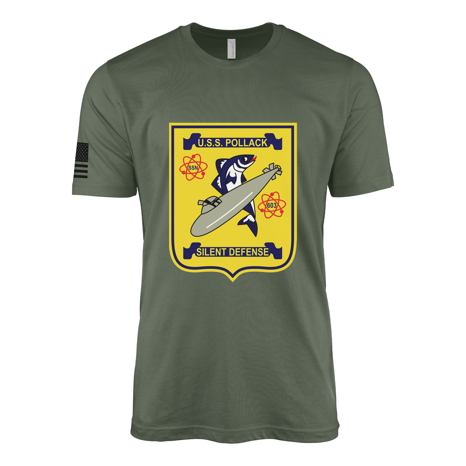 USS Pollack (SSN-603) Submarine T-Shirt Tactically Acquired Military Green XL