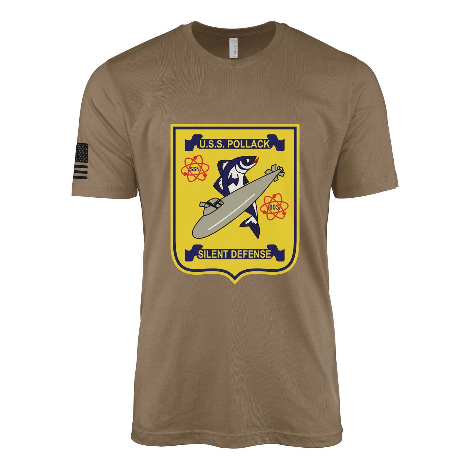 USS Pollack (SSN-603) Submarine T-Shirt Tactically Acquired Woodland Brown M