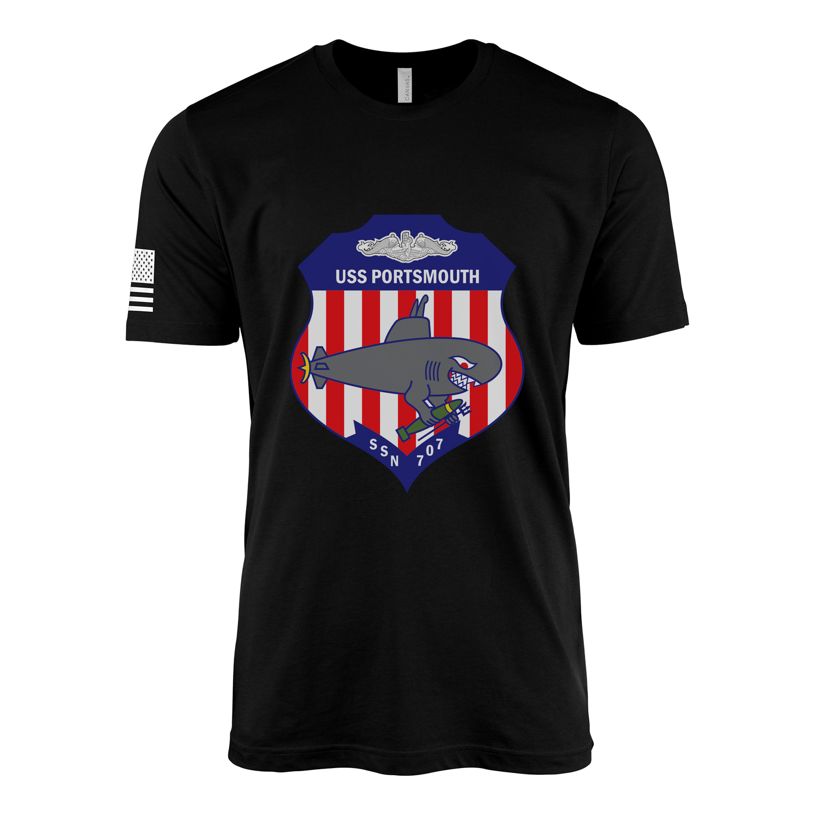 USS Portsmouth (SSN-707) Submarine T-Shirt Tactically Acquired Black L