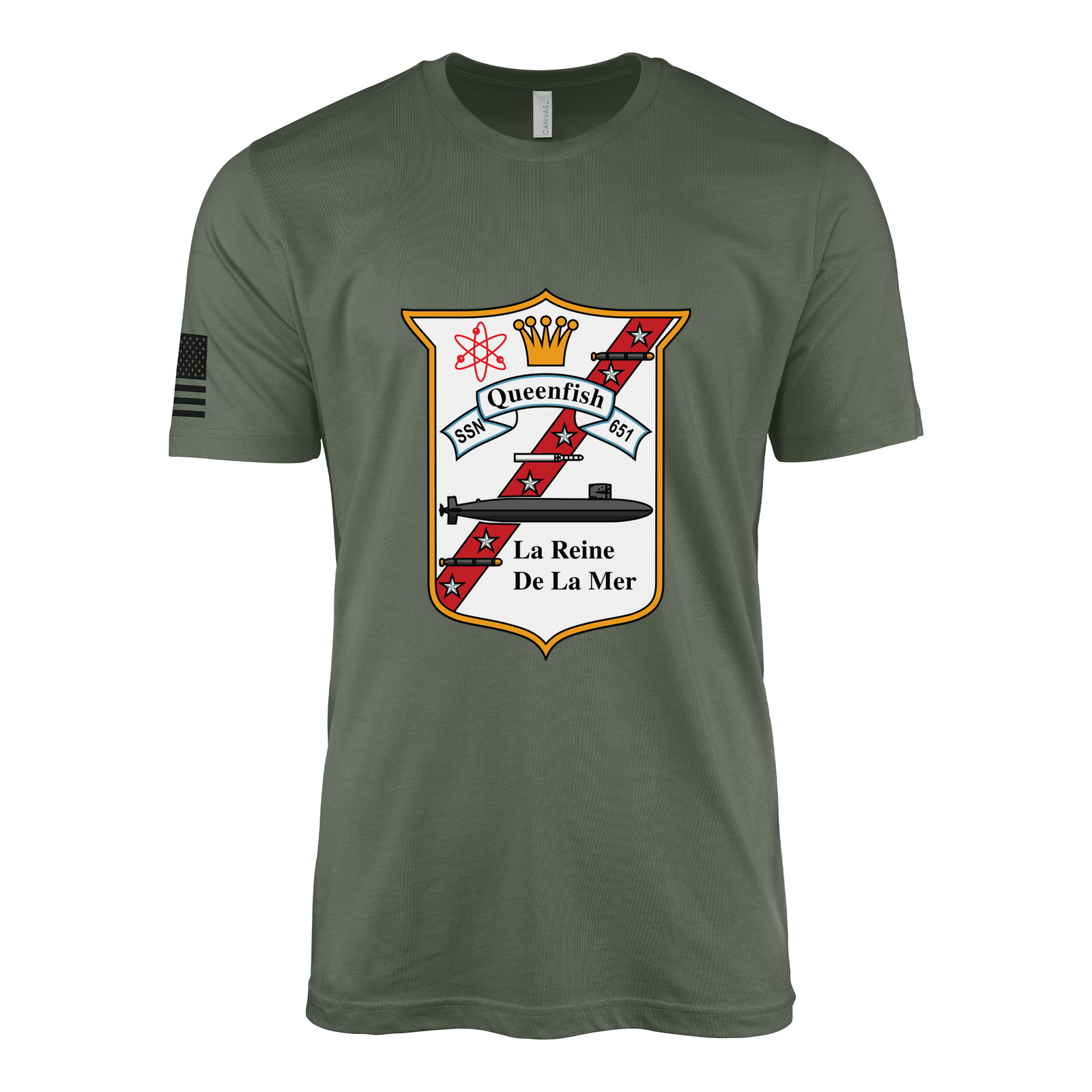 USS Queenfish (SSN-651) Submarine T-Shirt Tactically Acquired Military Green XL