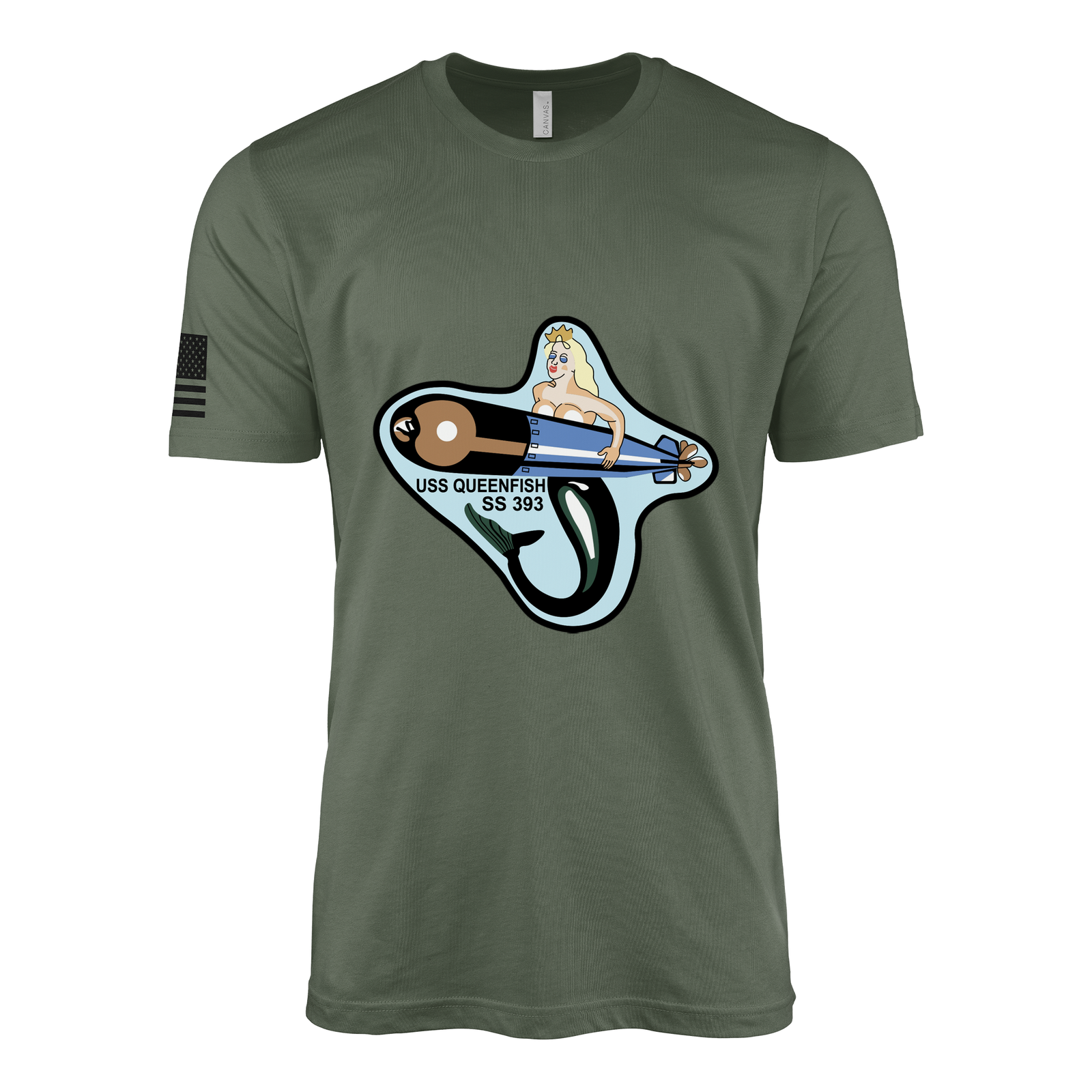 USS Queenfish (SS-393) Submarine T-Shirt Tactically Acquired Military Green L