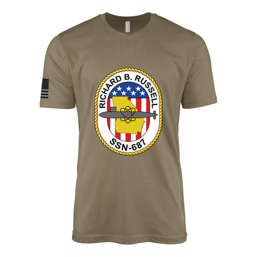 USS Richard B. Russell (SSN-687) Submarine T-Shirt Tactically Acquired Coyote Brown S
