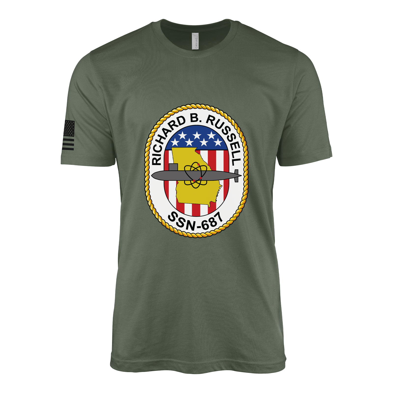 USS Richard B. Russell (SSN-687) Submarine T-Shirt Tactically Acquired Military Green XL