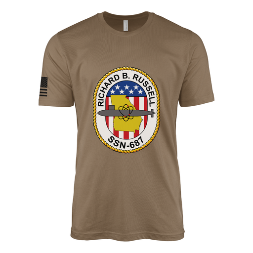 USS Richard B. Russell (SSN-687) Submarine T-Shirt Tactically Acquired Woodland Brown M