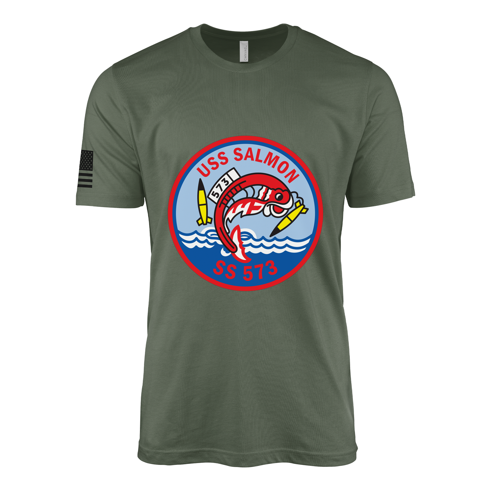USS Salmon (SS-573) Submarine T-Shirt Tactically Acquired Military Green L