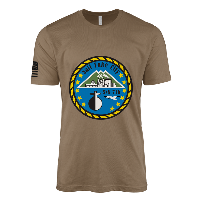 USS Salt Lake City (SSN-716) Submarine T-Shirt Tactically Acquired Woodland Brown M