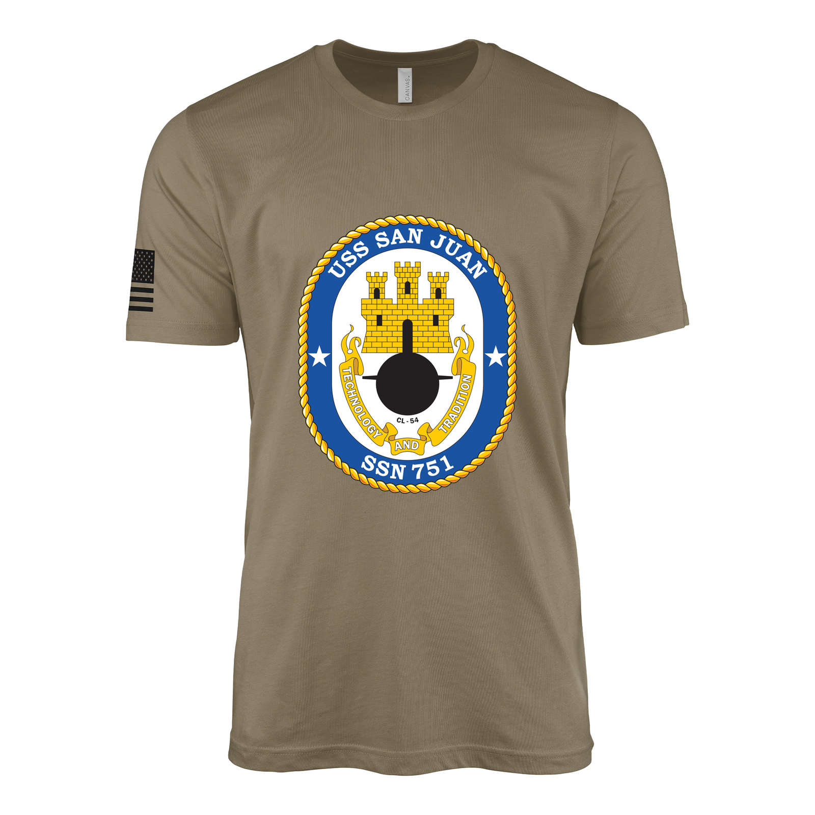 USS San Juan (SSN-751) Submarine T-Shirt Tactically Acquired Coyote Brown S
