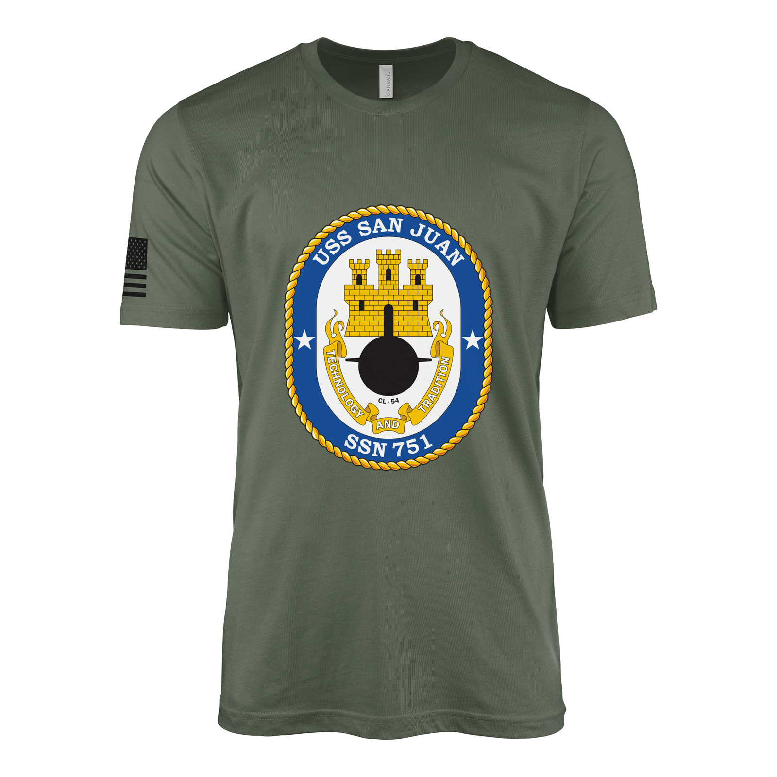 USS San Juan (SSN-751) Submarine T-Shirt Tactically Acquired Military Green XL