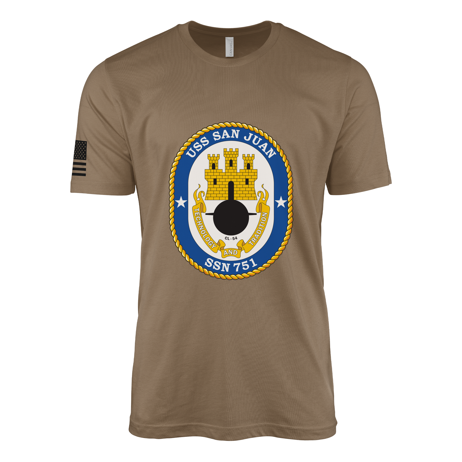 USS San Juan (SSN-751) Submarine T-Shirt Tactically Acquired Woodland Brown M