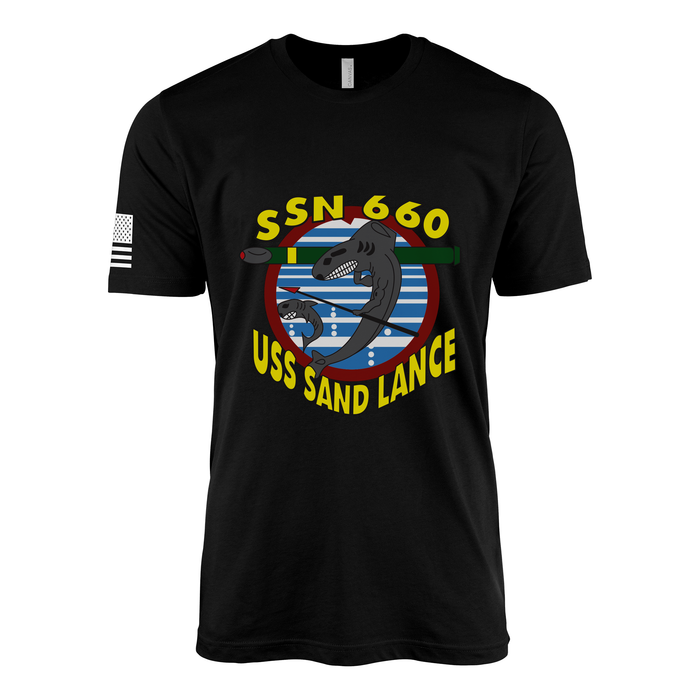 USS Sand Lance (SSN-660) Submarine T-Shirt Tactically Acquired Black L