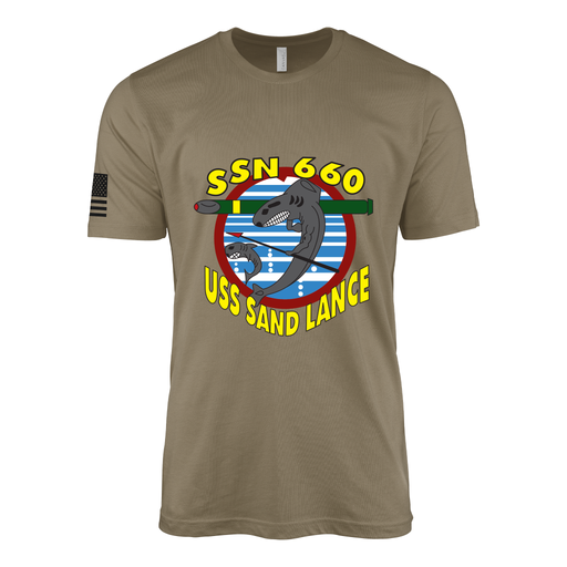 USS Sand Lance (SSN-660) Submarine T-Shirt Tactically Acquired Coyote Brown S