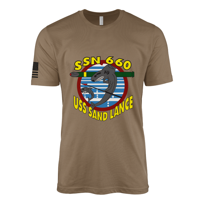 USS Sand Lance (SSN-660) Submarine T-Shirt Tactically Acquired Woodland Brown M