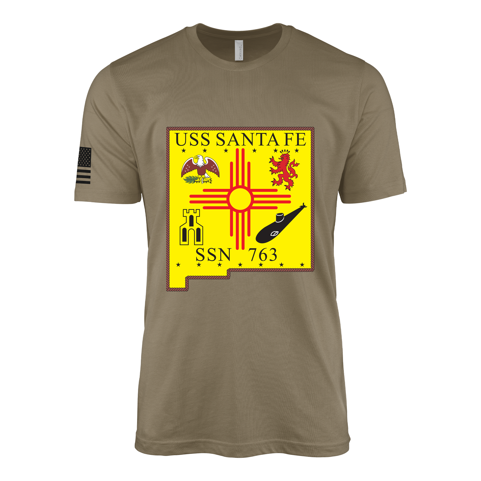 USS Santa Fe (SSN-763) Submarine T-Shirt Tactically Acquired Coyote Brown S