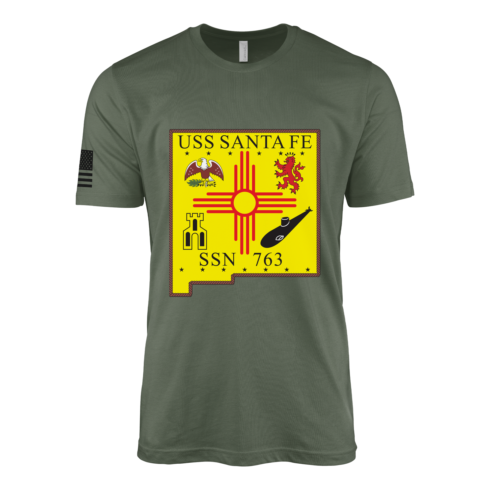 USS Santa Fe (SSN-763) Submarine T-Shirt Tactically Acquired Military Green XL