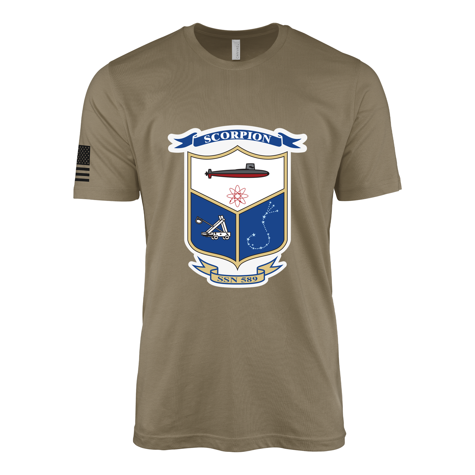 USS Scorpion (SSN-589) Submarine T-Shirt Tactically Acquired Coyote Brown S