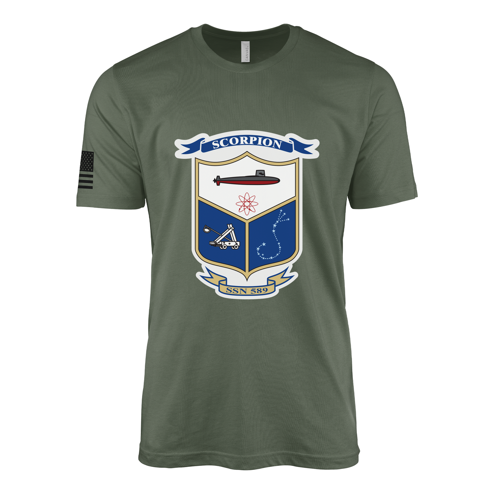 USS Scorpion (SSN-589) Submarine T-Shirt Tactically Acquired Military Green XL