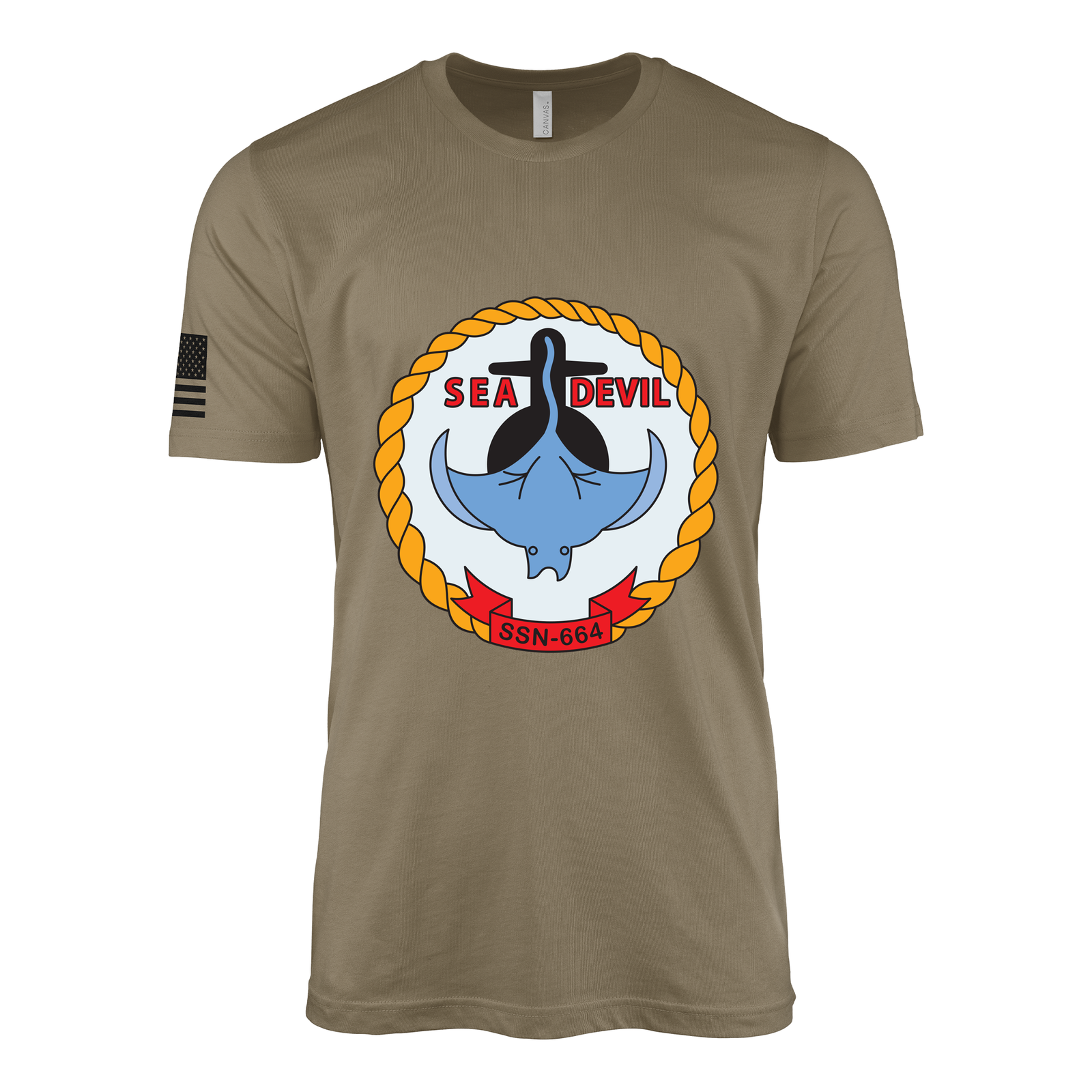 USS Sea Devil (SSN-664) Submarine T-Shirt Tactically Acquired Coyote Brown S