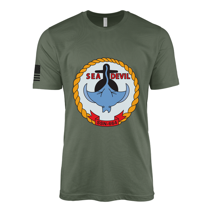 USS Sea Devil (SSN-664) Submarine T-Shirt Tactically Acquired Military Green XL