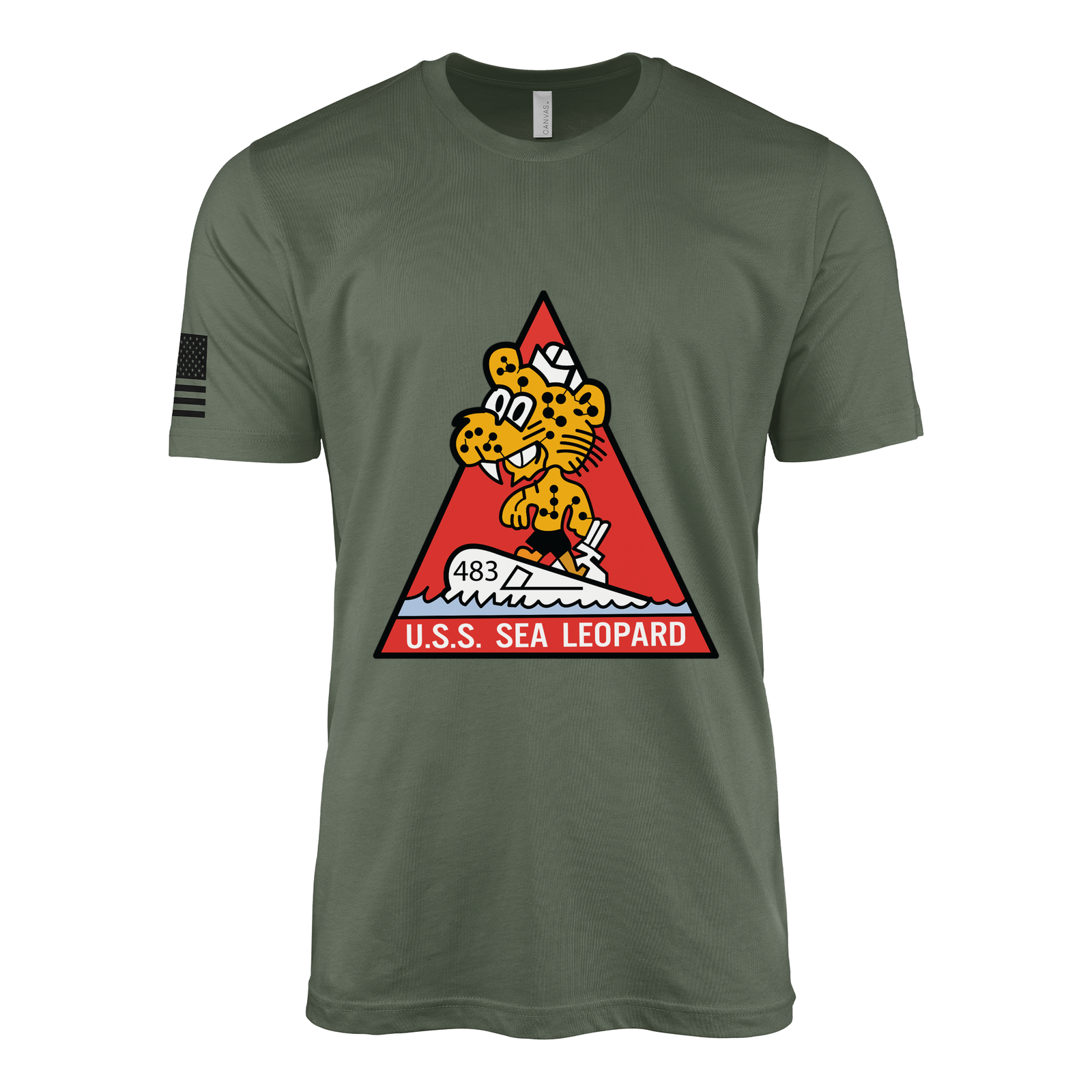 USS Sea Leopard (SS-483) Submarine T-Shirt Tactically Acquired Military Green L