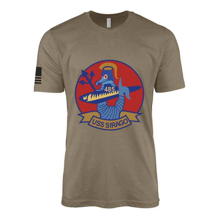 USS Sirago (SS-485) Submarine T-Shirt Tactically Acquired Coyote Brown S