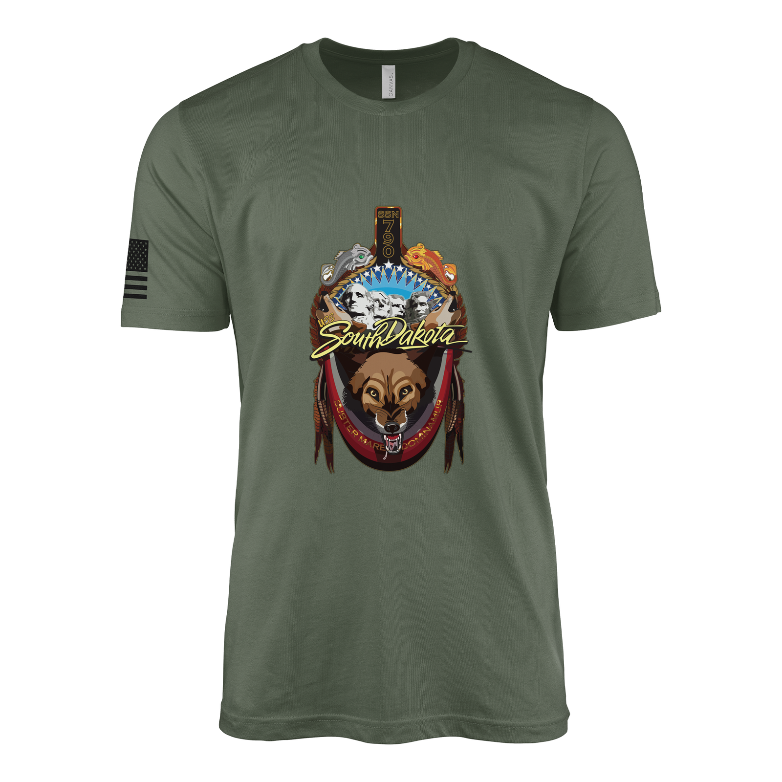 USS South Dakota (SSN-790) Submarine T-Shirt Tactically Acquired Military Green XL