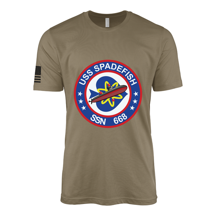 USS Spadefish (SSN-668) Submarine T-Shirt Tactically Acquired Coyote Brown S