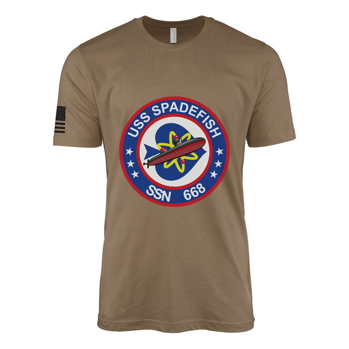 USS Spadefish (SSN-668) Submarine T-Shirt Tactically Acquired Woodland Brown M