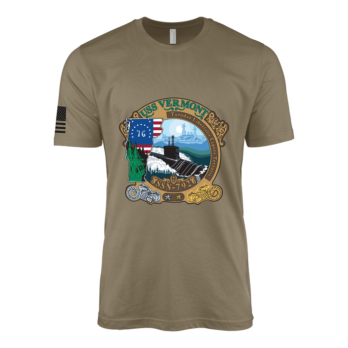 USS Vermont (SSN-792) Submarine T-Shirt Tactically Acquired Coyote Brown S